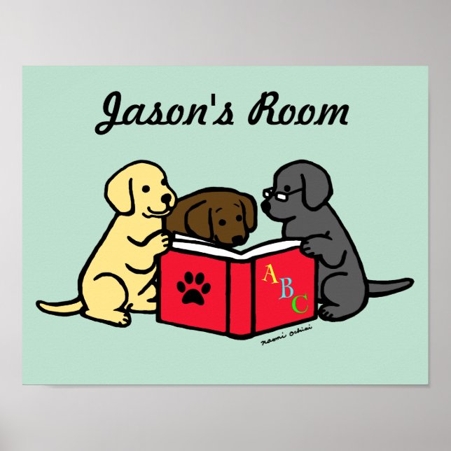 Labrador Puppies Läser Nursery Poster (Framsidan)