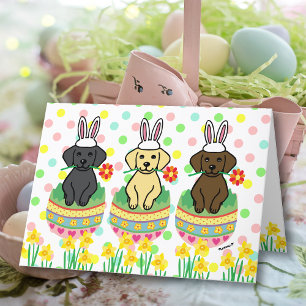Labrador Puppies Påskägg Daffodils Helgkort