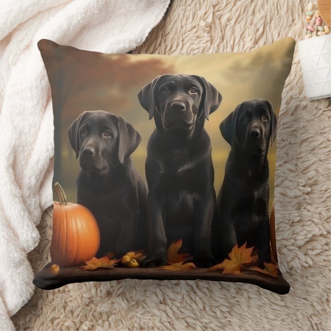 Labrador Puppy Autumn Delight Pumpkin Kudde (Filt)