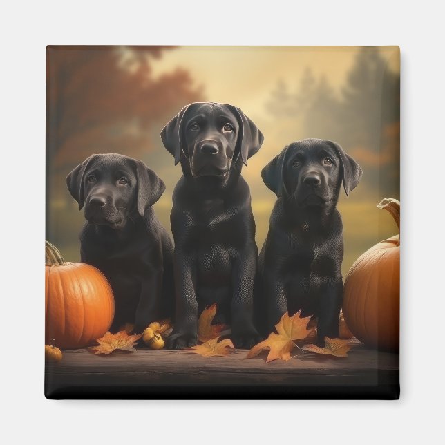 Labrador Puppy Autumn Delight Pumpkin Magnet (Framsidan)