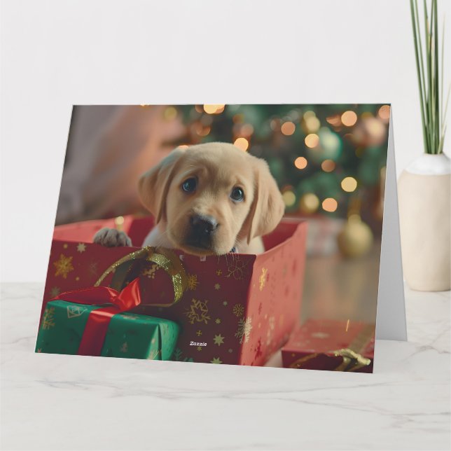 Labrador Puppy Gift Box-julkort Kort (Baksida)