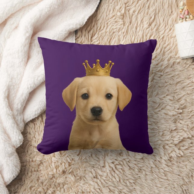 Labrador Puppy i Krona Cute Guld Kudde (Filt)