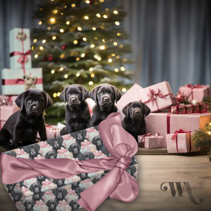 Labrador Puppy Modern Rosa Bows jul Sm Presentpapper