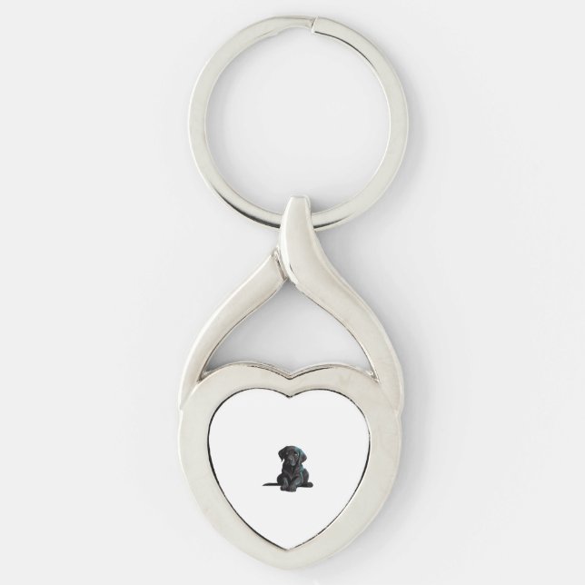 Labrador Puppy Twisted Heart Silverfärgad Nyckelring (Framsidan)