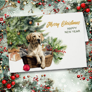 Labrador Retrieve Hund Wicker Basket-julkort Hälsningskort
