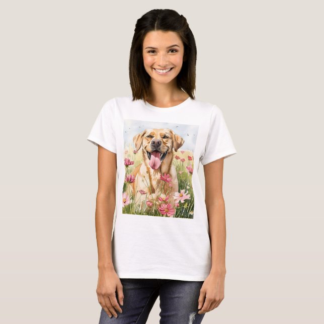 Labrador Retriever Akvarell Dam T-Shirt (Hel framsida)