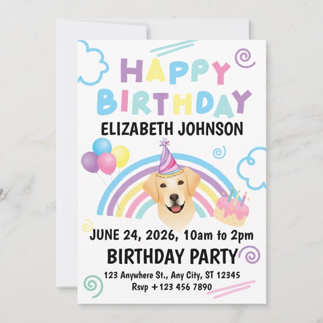 Labrador Retriever Birthday Invitation White Inbjudningar (Framsida)