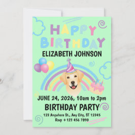 Labrador Retriever Birthday Party Invitation Green Inbjudningar