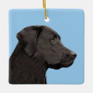 Labrador Retriever Black Painting Original Hund Ar Julgransprydnad Keramik
