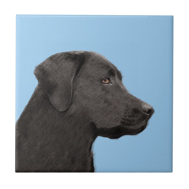 Labrador Retriever Black Painting Original Hund Ar Kakelplatta (Framsidan)