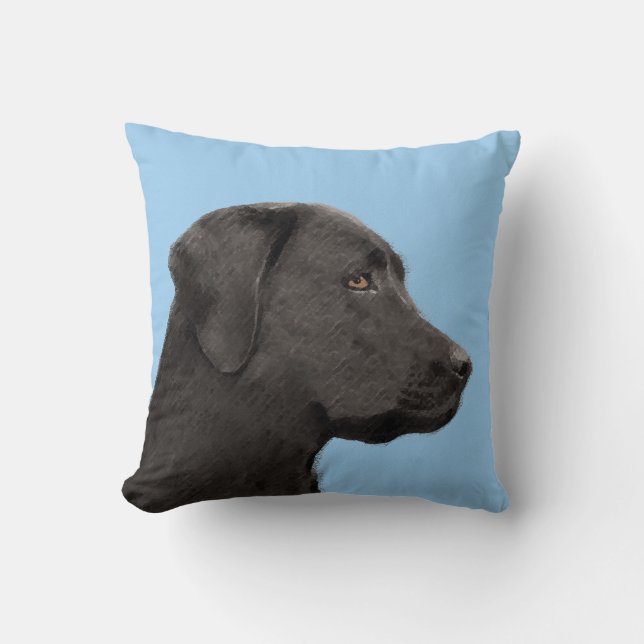 Labrador Retriever Black Painting Original Hund Ar Kudde (Framsida)