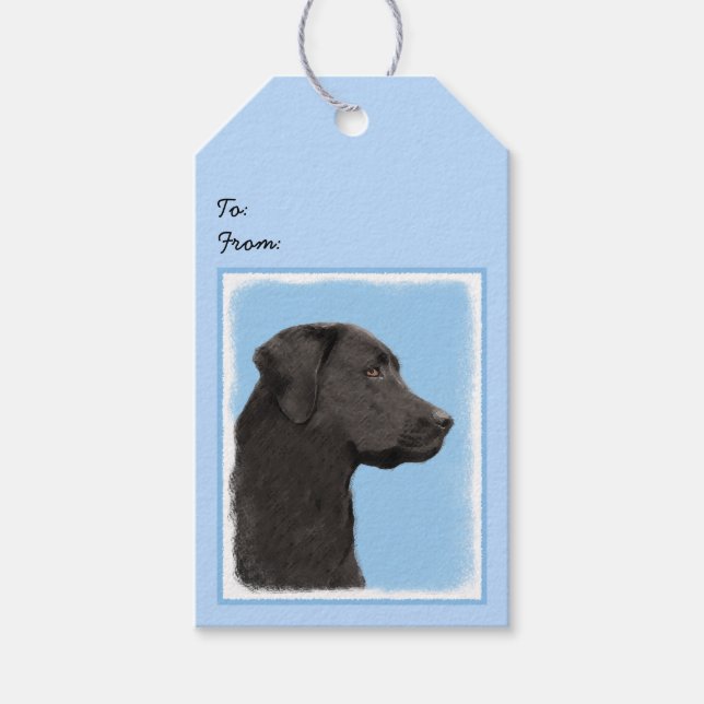 Labrador Retriever Black Painting Original Hund Ar Presentetikett (Framsidan)