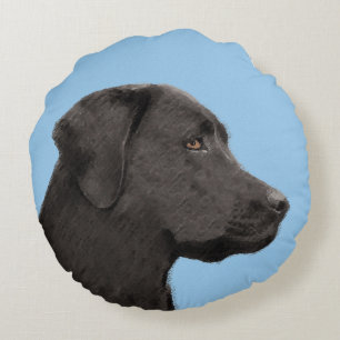 Labrador Retriever Black Painting Original Hund Ar Rund Kudde