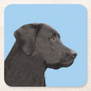 Labrador Retriever Black Painting Original Hund Ar Underlägg Papper Kvadrat