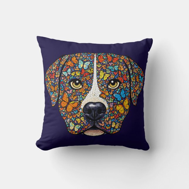 Labrador Retriever Butterfly Kaleidoscope Portrait Kudde (Framsida)