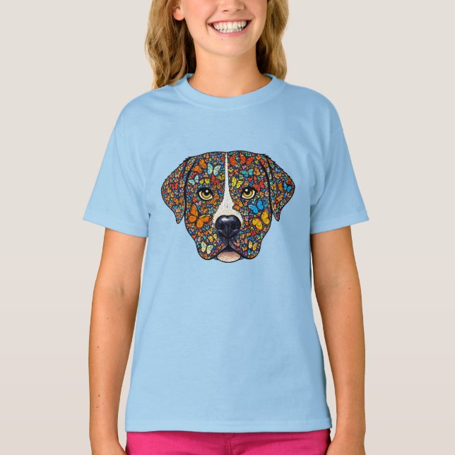 Labrador Retriever Butterfly Kaleidoscope Portrait T Shirt (Framsida)