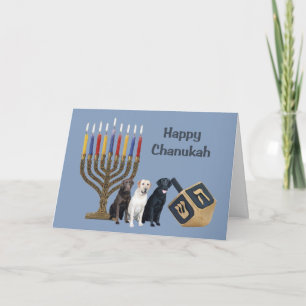 Labrador Retriever Chanukah Card Menorah Dreidel Helgkort