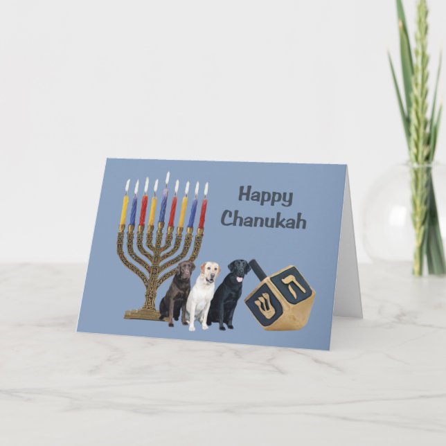 Labrador Retriever Chanukah Card Menorah Dreidel Helgkort (Framsida)