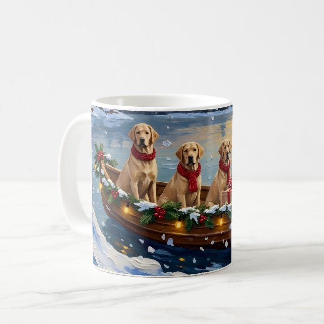 Labrador Retriever Christmas Boat Holiday Kaffemugg (Framsida vänster)