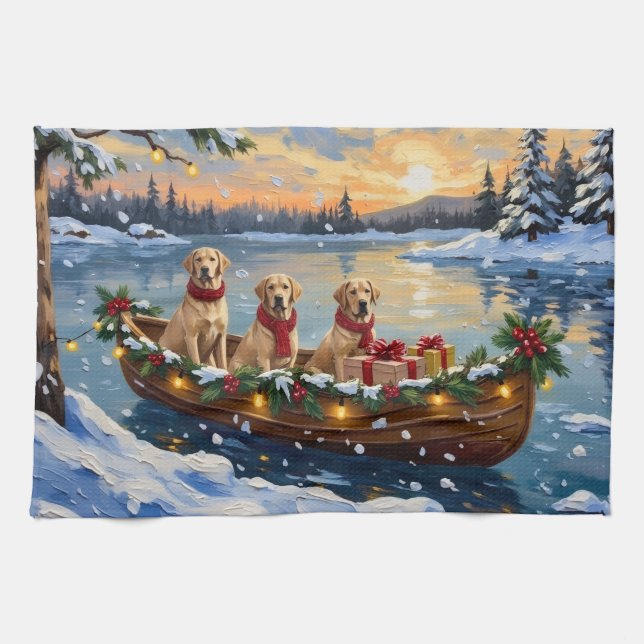 Labrador Retriever Christmas Boat Holiday Kökshandduk (Horisontell)