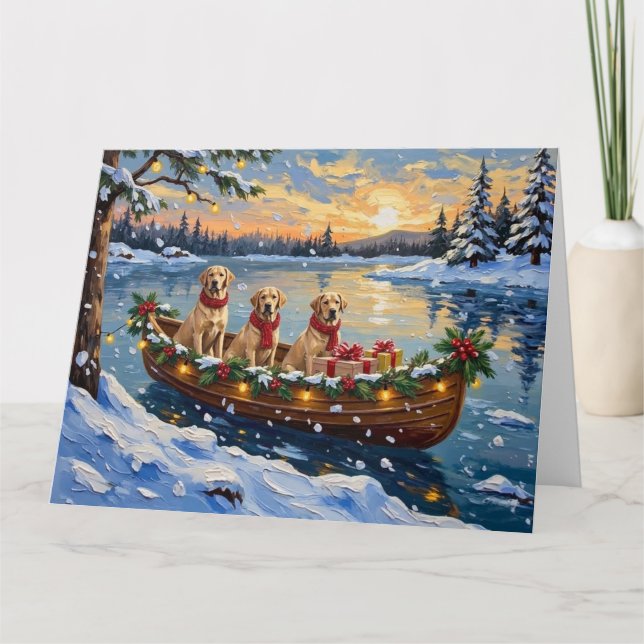 Labrador Retriever Christmas Boat Holiday Kort (Framsida)