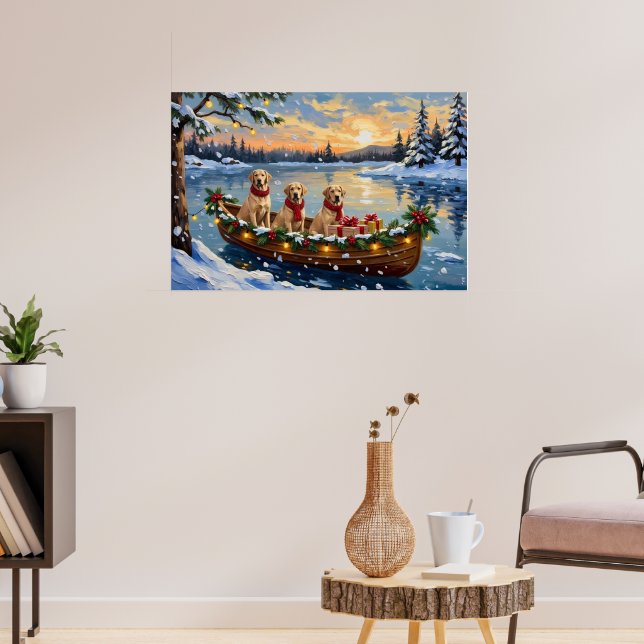 Labrador Retriever Christmas Boat Holiday Poster (Vardagsrum 3)