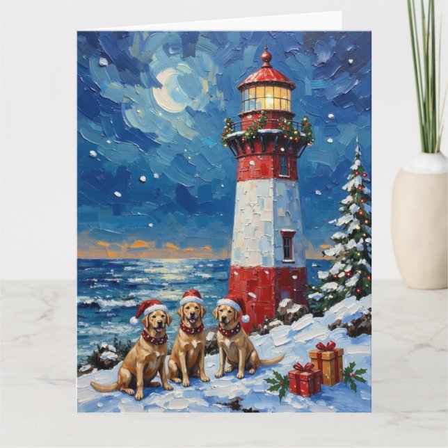 Labrador Retriever Christmas Lighthouse Holiday Kort (Framsida)
