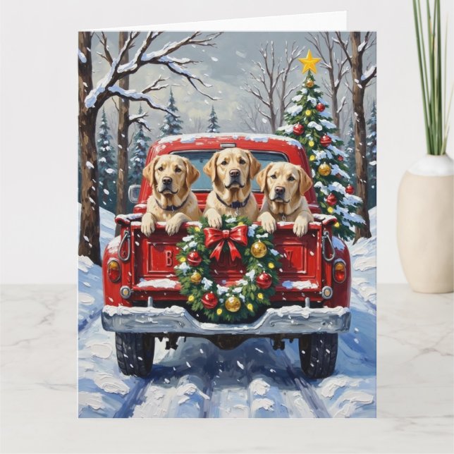 Labrador Retriever Christmas Red Truck Holiday Kort (Framsida)