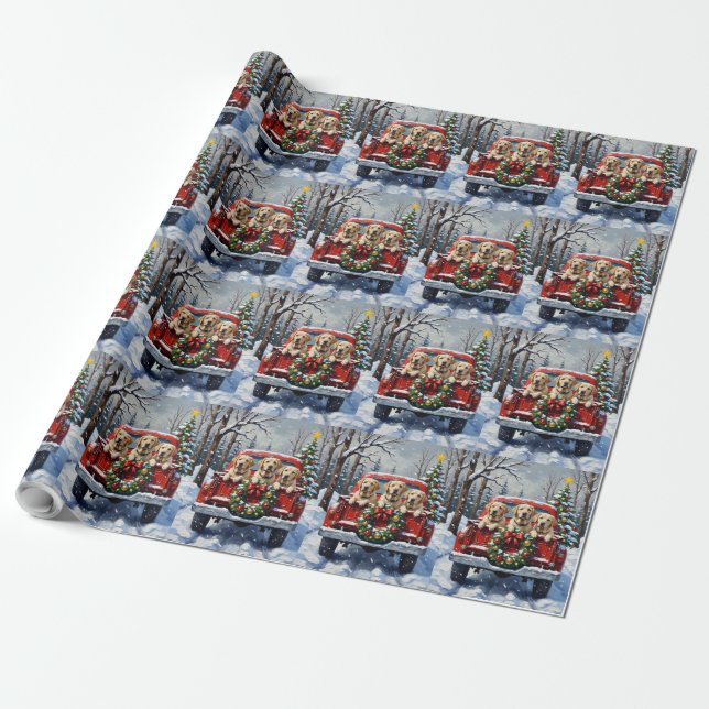 Labrador Retriever Christmas Red Truck Holiday Presentpapper (Utrullad)