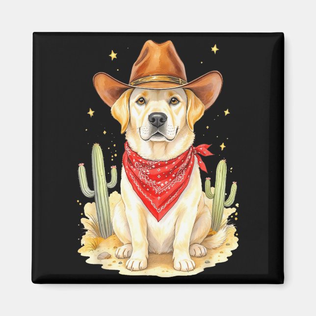 Labrador Retriever Cowboy Dog Western Llabrador Co Magnet (Framsidan)
