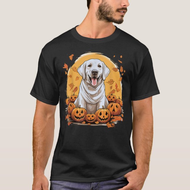 Labrador Retriever Dog Breed Pet Halloween Pumpkin T Shirt (Framsida)