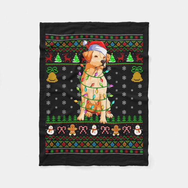 Labrador Retriever Dog Christmas Lights Ugly Sweat Fleecefilt (Framsidan)