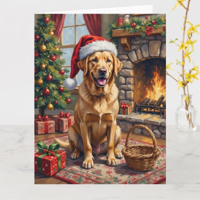 Labrador Retriever Dog Classic Family Christmas Kort (Gul blomma)