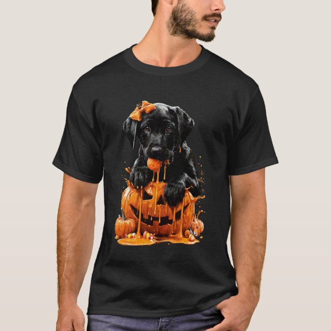 Labrador Retriever Drypande Pumpkin Candy Corn Hal T Shirt (Framsida)