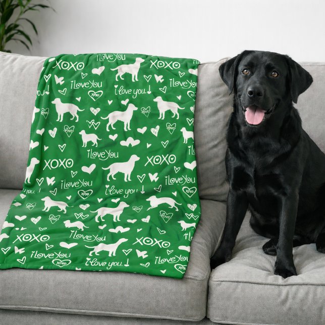 Labrador Retriever filt med hjärtdudlar  (Green blanket - Lab Retriever )
