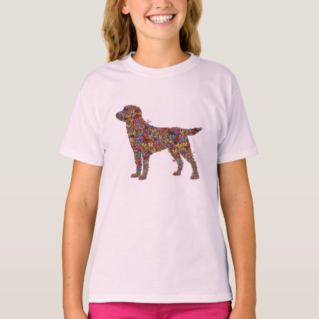 Labrador Retriever Fjäril Siluett Flickas Hund T Shirt (Framsida)