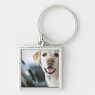 Labrador Retriever Fyrkantig Silverfärgad Nyckelring