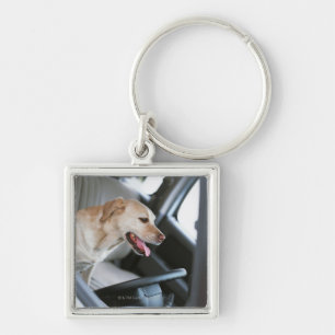 Labrador retriever fyrkantig silverfärgad nyckelring