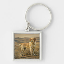 Labrador Retriever Fyrkantig Silverfärgad Nyckelring