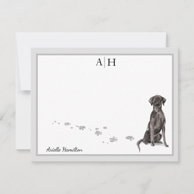 Labrador Retriever Grått Gräns Monogram-anteckning Anteckningskort (Framsida)