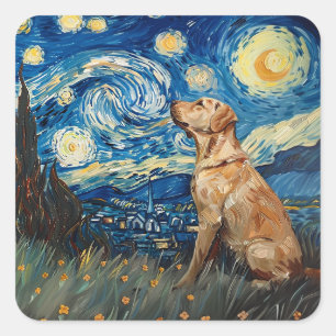 Labrador Retriever Gul lab Hund Starry Night Fyrkantigt Klistermärke