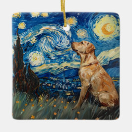 Labrador Retriever Gul lab Hund Starry Night Julgransprydnad Keramik