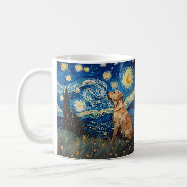 Labrador Retriever Gul lab Hund Starry Night Kaffemugg (Vänster)