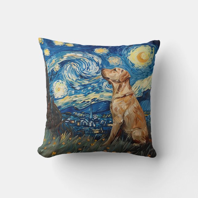 Labrador Retriever Gul lab Hund Starry Night Kudde (Framsida)