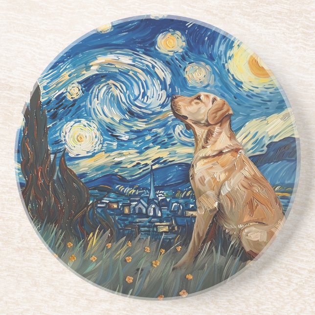 Labrador Retriever Gul lab Hund Starry Night Underlägg (Framsidan)