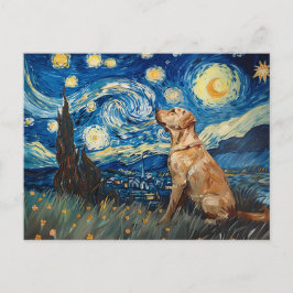Labrador Retriever Gul lab Hund Starry Night Vykort