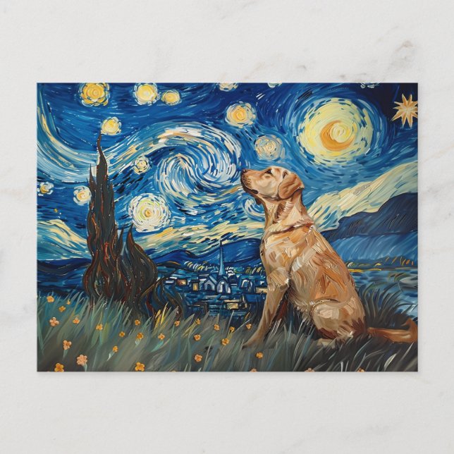 Labrador Retriever Gul lab Hund Starry Night Vykort (Framsida)