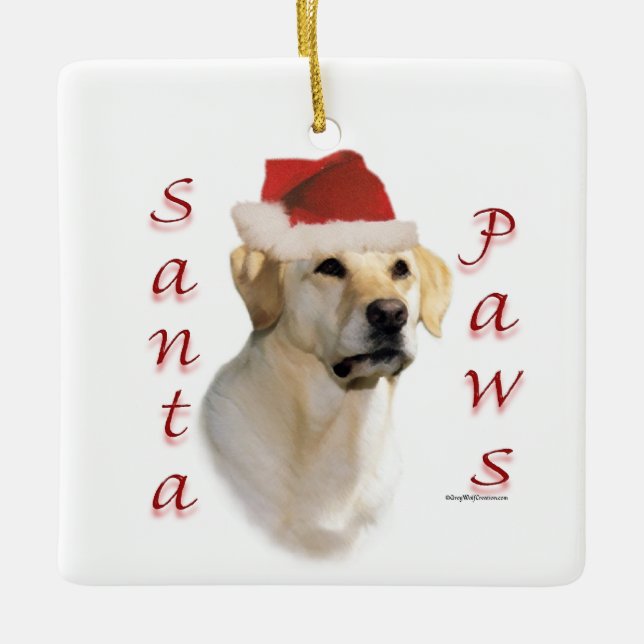 Labrador Retriever (gult) Santa Tassar Julgransprydnad Keramik (Framsida)
