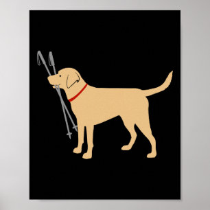 Labrador Retriever hämtar skidstavar Gul Lab Ski Poster