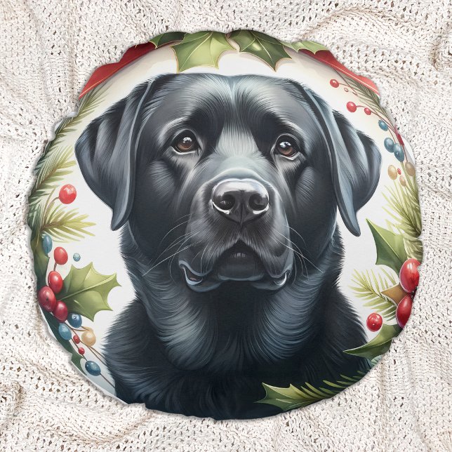 Labrador Retriever Helgdag God Hund Rund Kudde (Skapare uppladdad)